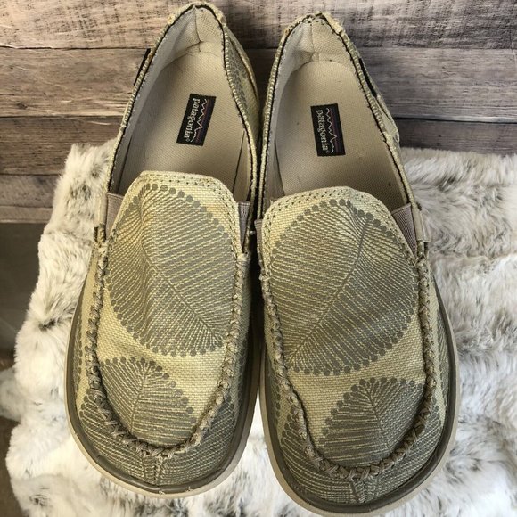 Patagonia Naked Maui Stone Print Green Hemp Slip On Loafer Womens Shoes Size 7.5 - Picture 2 of 9